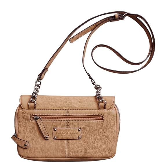 Tignanello Pebbled Leather Crossbody Purse Bag Handbag Storage Camel Tan Beige - Picture 2 of 7
